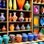 **Image:** A vibrant display of Pakistani glass handicrafts in a European market. The pieces showcase intricate designs and bright colors, appealing to a diverse audience. Focus on artistic glass art with eco-friendly materials.