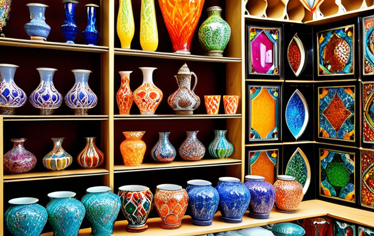 **Image:** A vibrant display of Pakistani glass handicrafts in a European market. The pieces showcase intricate designs and bright colors, appealing to a diverse audience. Focus on artistic glass art with eco-friendly materials.